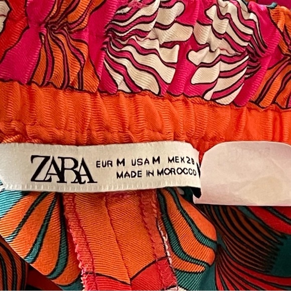 Zara Wide‎ Leg Palazzo Pants Sz Med Bright Floral Print Mod Flower Satin Look - Picture 10 of 14